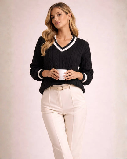 Cable Knit V-Neck Sweater