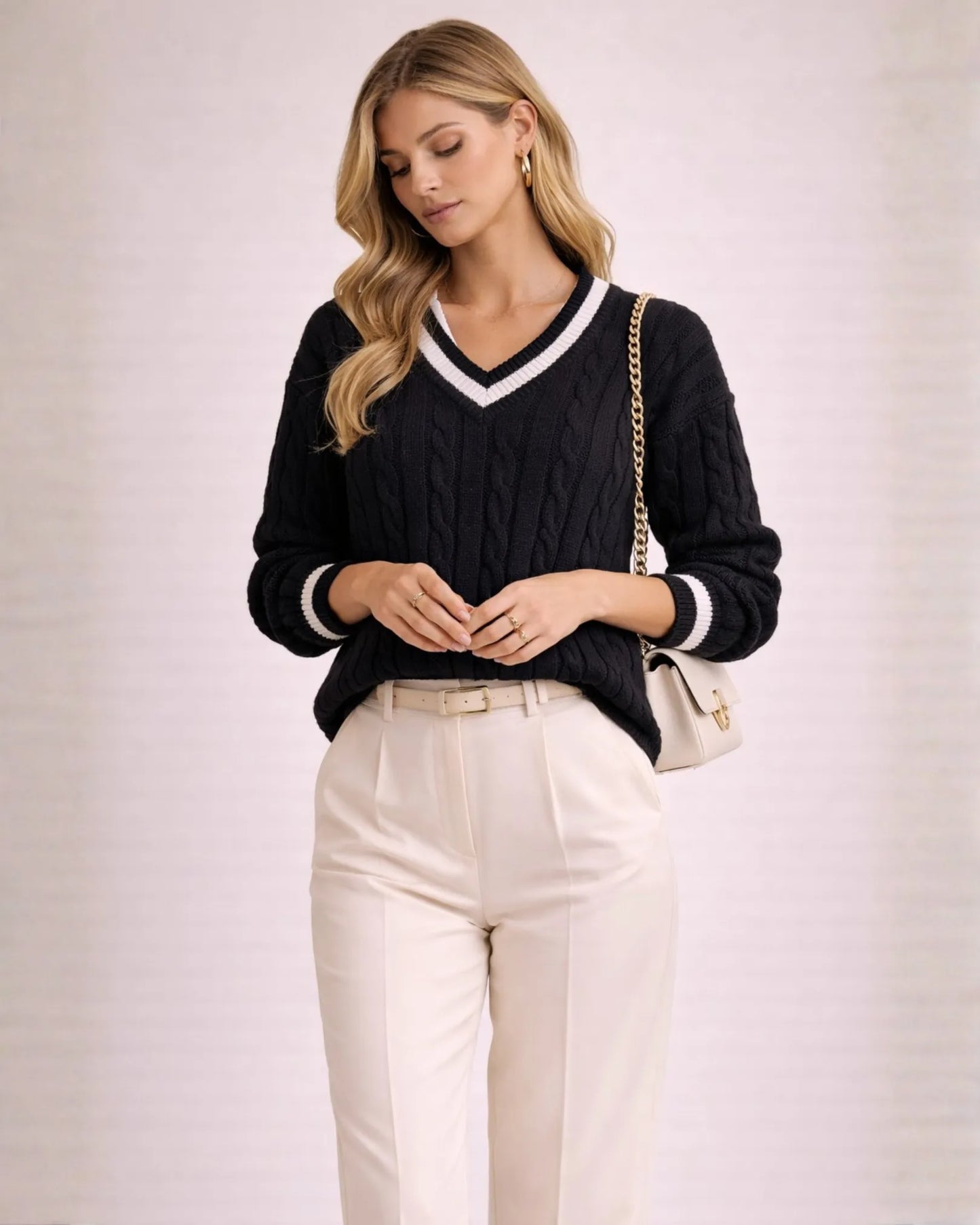 Cable Knit V-Neck Sweater