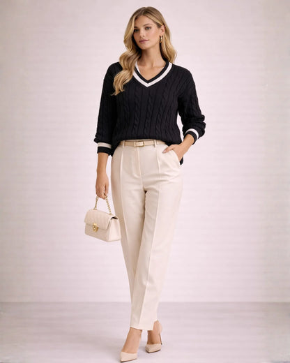 Cable Knit V-Neck Sweater