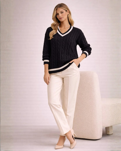 Cable Knit V-Neck Sweater
