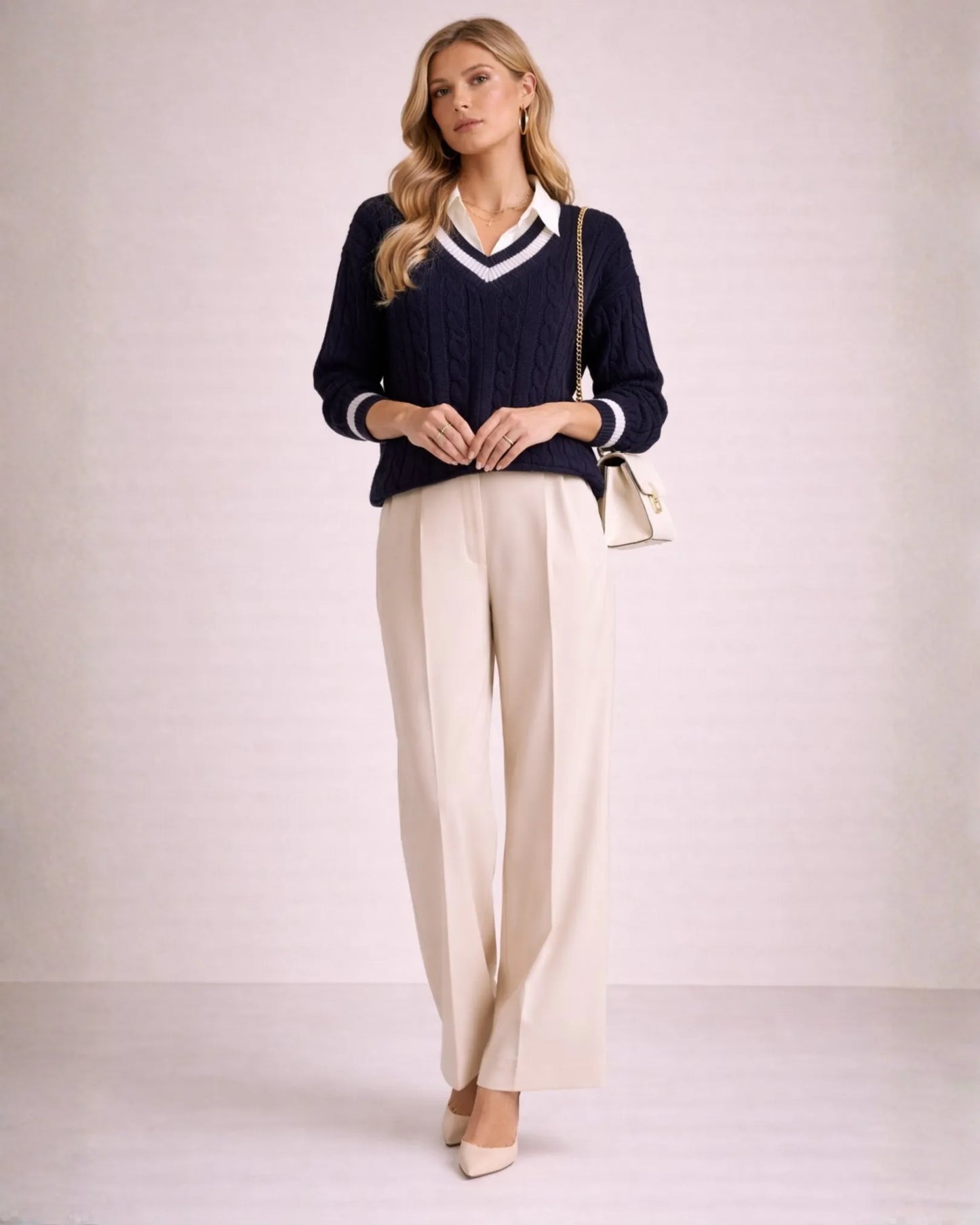 Cable Knit V-Neck Sweater