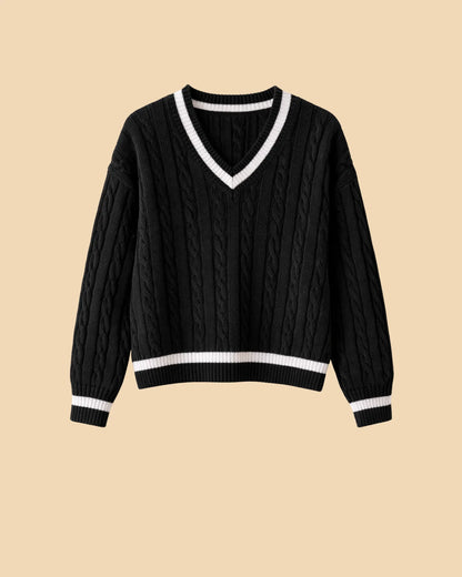 Cable Knit V-Neck Sweater